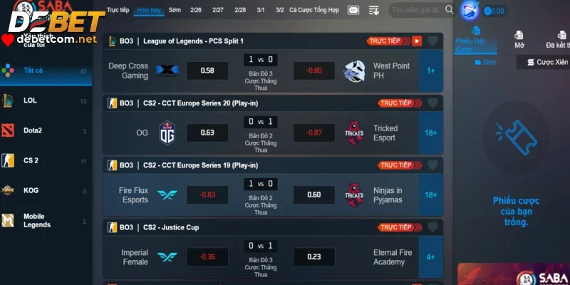 Cược trực tuyến cùng E-sports Debet rất đơn giản